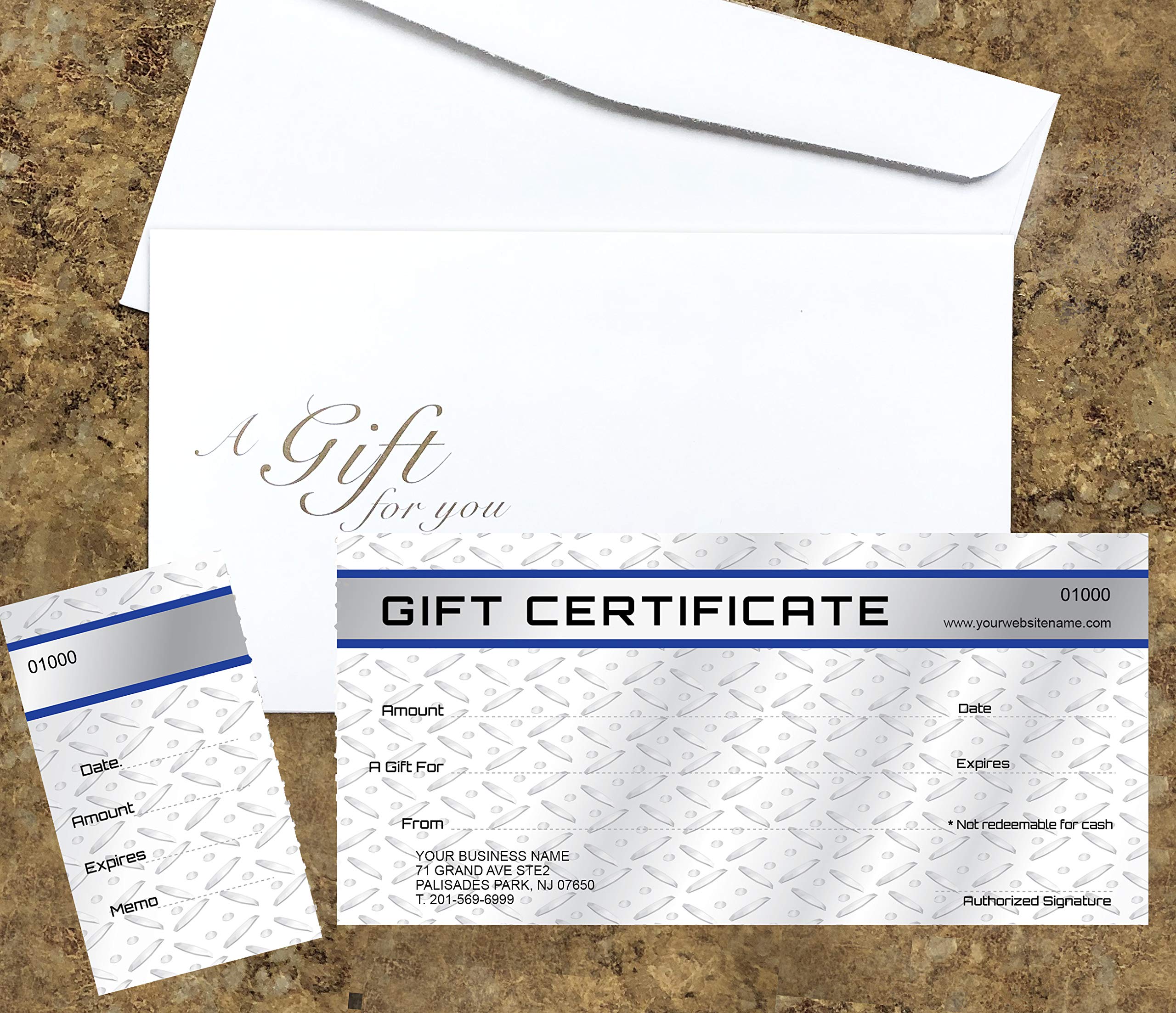 Custom Gift Certificates For Business - Add Your Store Name and Address, Comes with Free matching Envelopes and Sequential Numbering Printing (Metal