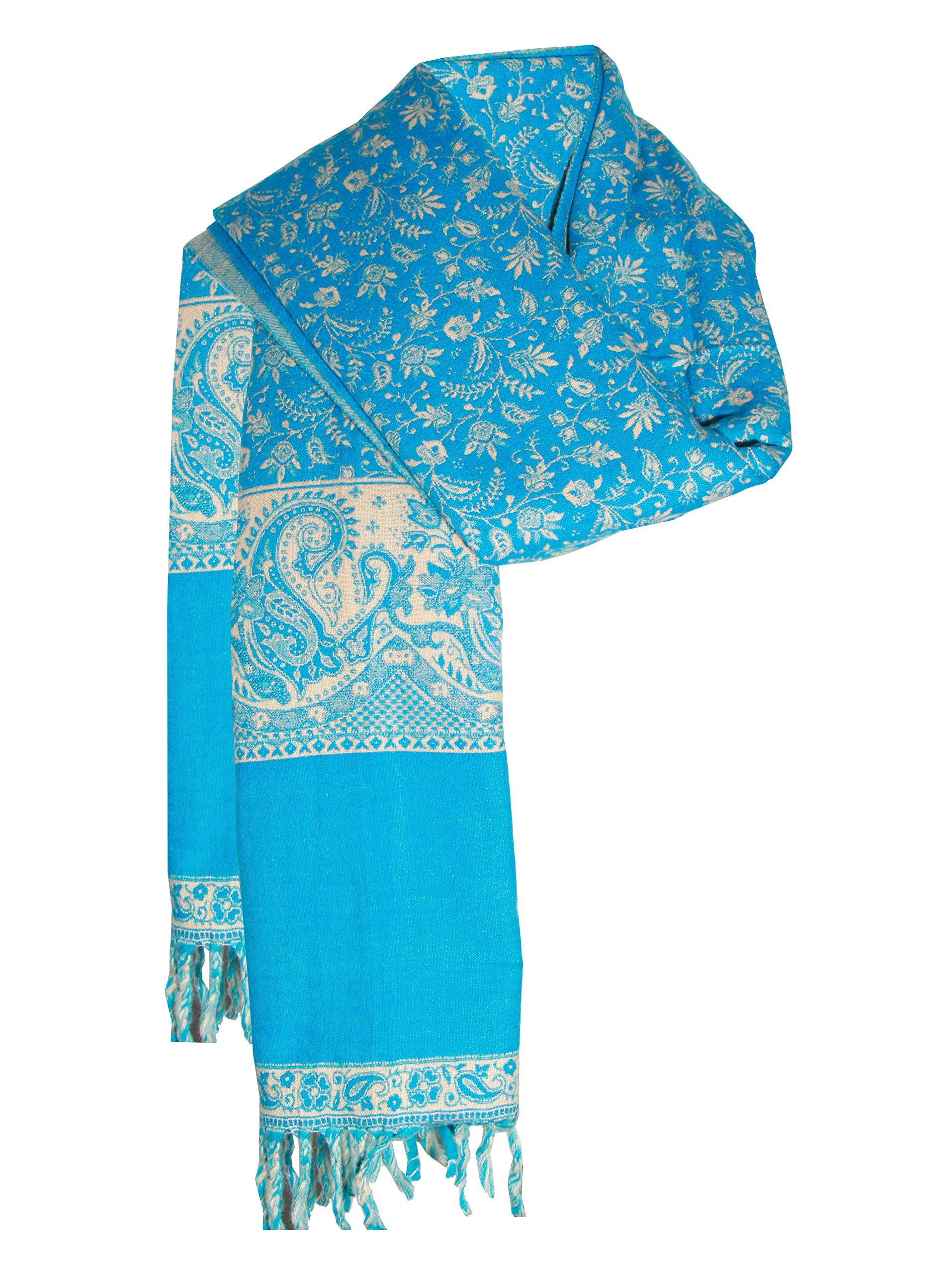 Winterschal / Schal aus reiner Yakwolle, doppelseitig, Himmelblau / Beige