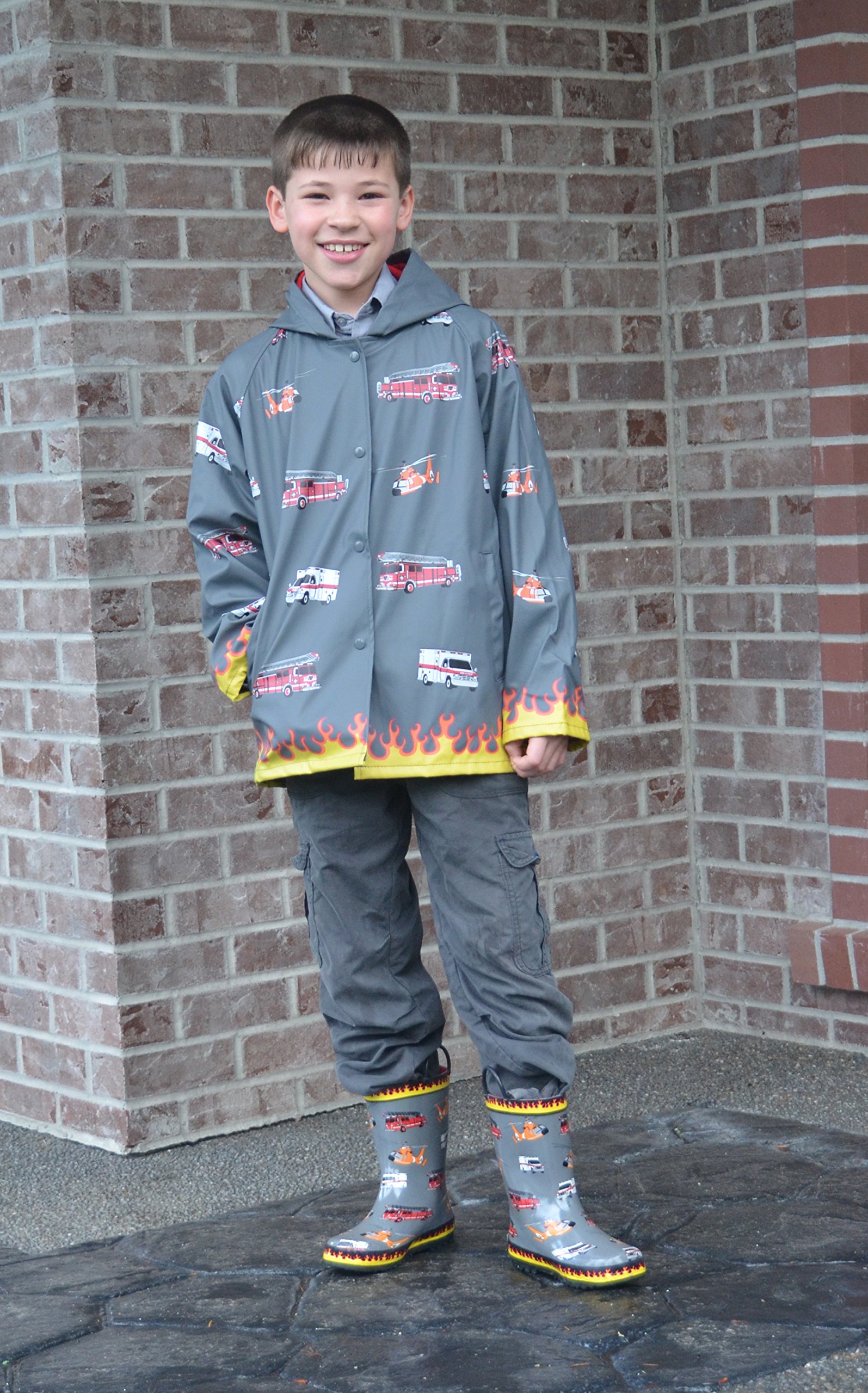 Foxfire for Kids Boys Gray Fire and Resuce Raincoat