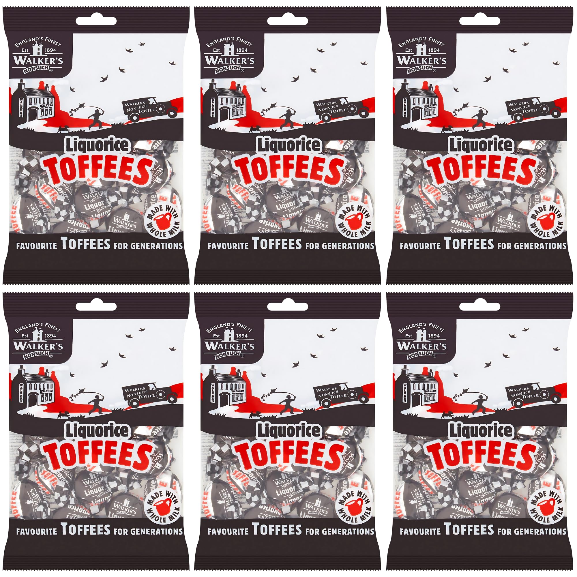 Walkers Nonsuch Liquorice Toffees Bag 5.29 Oz (Pack of 6) – Black Licorice Candy, British Chewy Toffee Candy, Old Fashioned Sweets, Traditional English Treats, Imported from UK