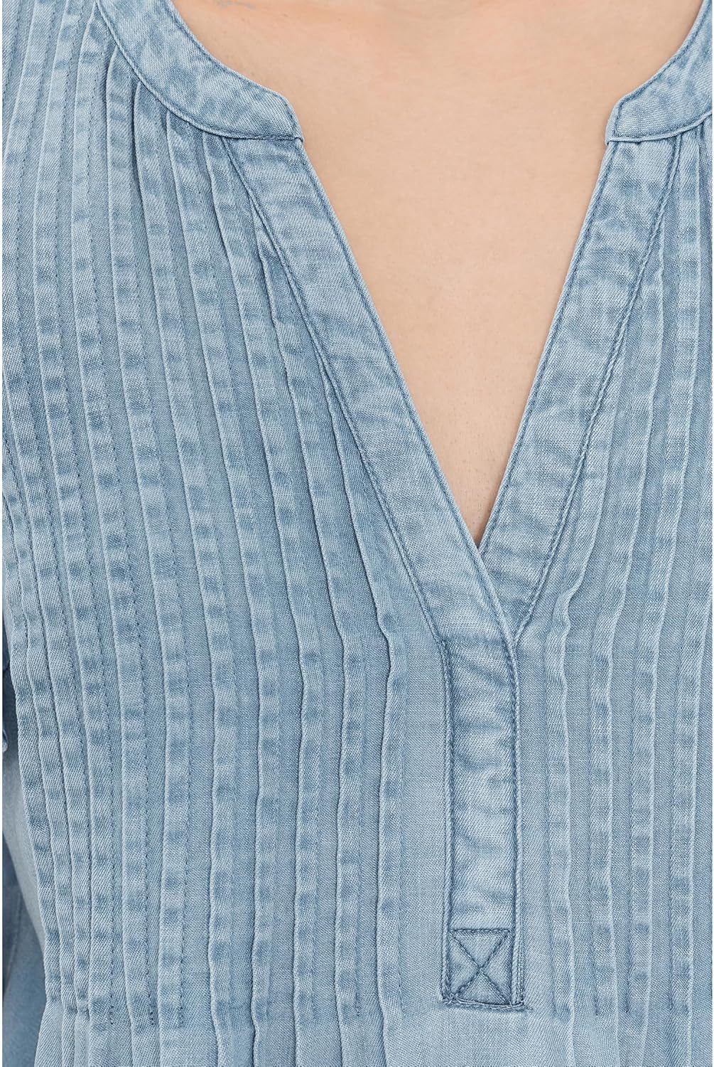 Liverpool Los Angeles Flutter Sleeve Popover Blouse with Pin Tuck