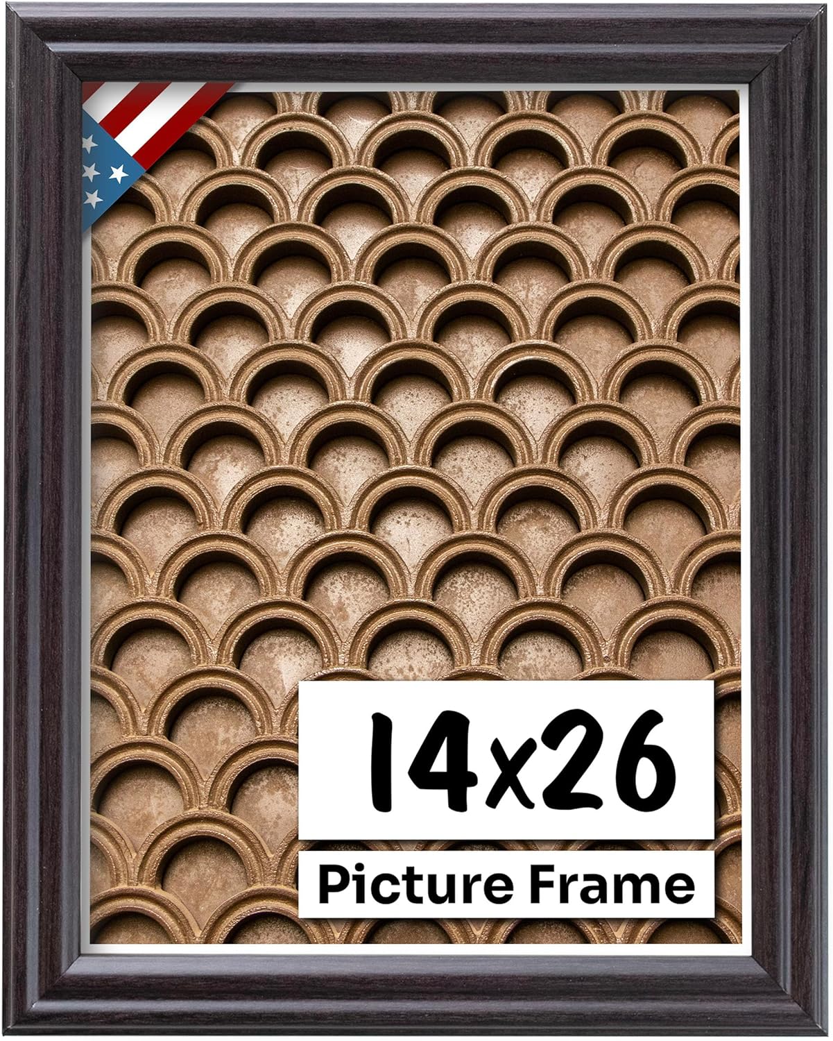 Coffee Brown 14x26 Picture Frame .75" Inch Wide - Dark Brown Wall Decor Handmade Solid Wood Frames with Preinstalled Hangers and UV Blocking Plexiglass 26x14 Frame