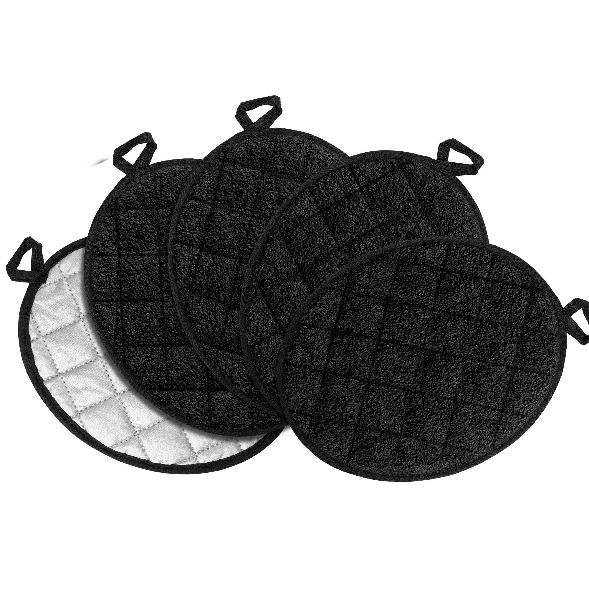 5-Pack Cotton Terry Oven Mitts & Pot Holders - Heat Resistant Round Kitchen Pads, Black