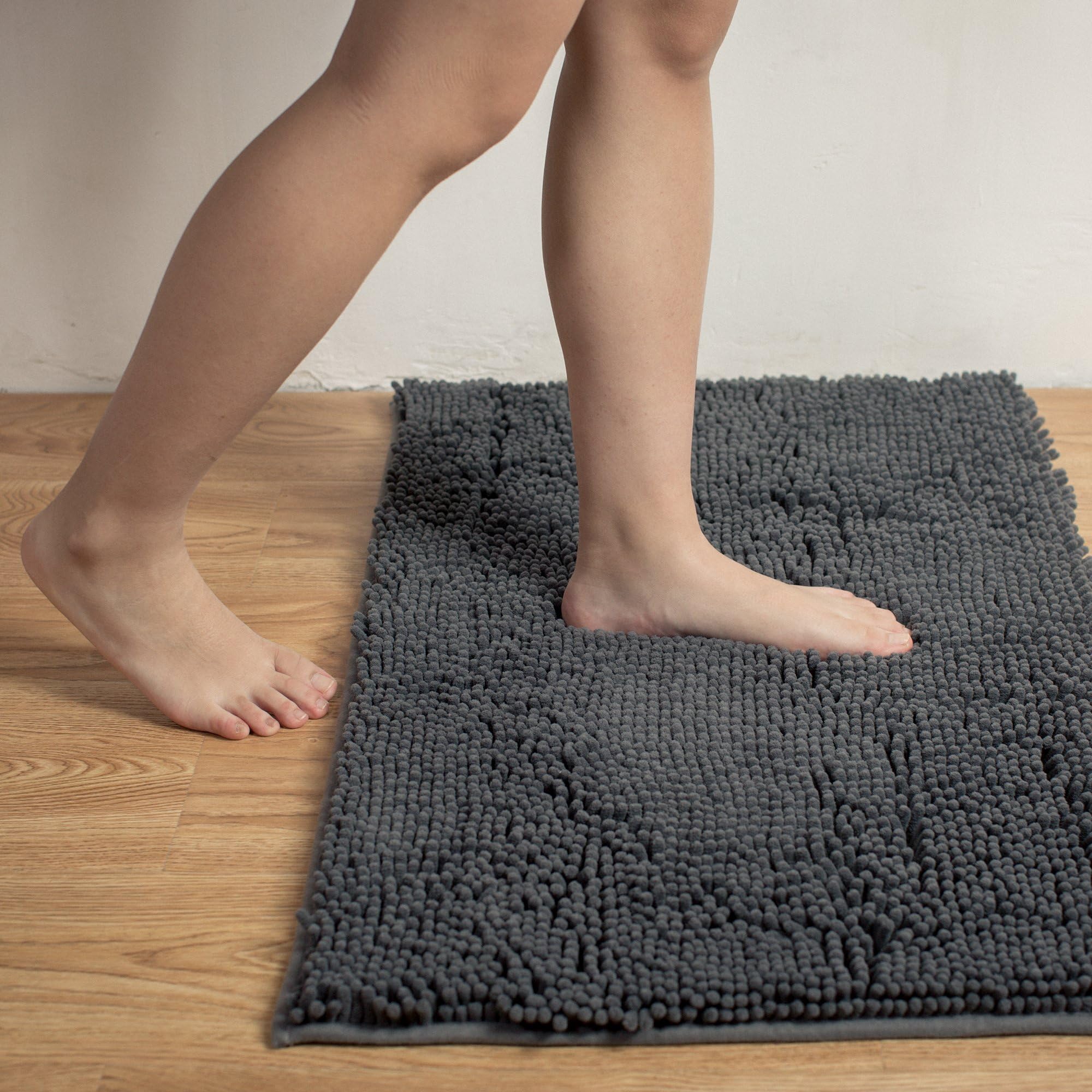 20X32 Non-Slip Microfiber Bathroom Rugs, Safety Bath Mats for Floor - Machine Washable Bathroom Carpet with Water Absorbent, Dark Gray