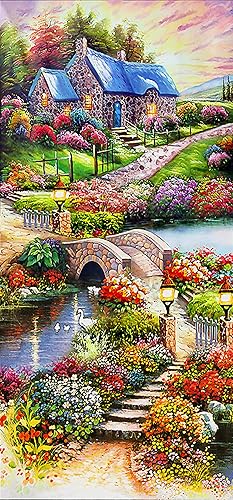 Kits de pintura de diamantes 5D para adultos, bricolaje, casa de paisaje grande, taladro redondo completo (31.5 x 15.7 pulgadas) con diamantes de