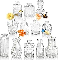 DerRose Glass Bud Vases Set of 12 - Small Clear Vintage Flower Vases for Rustic Weddings, Centerpieces & Home Decor