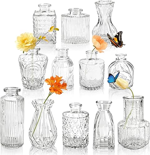 Miniatura 17 de Der Rose Juego de 12 jarrones de vidrio ámbar, pequeños jarrones para flores, centros de mesa rústicos de boda y decoración del hogar