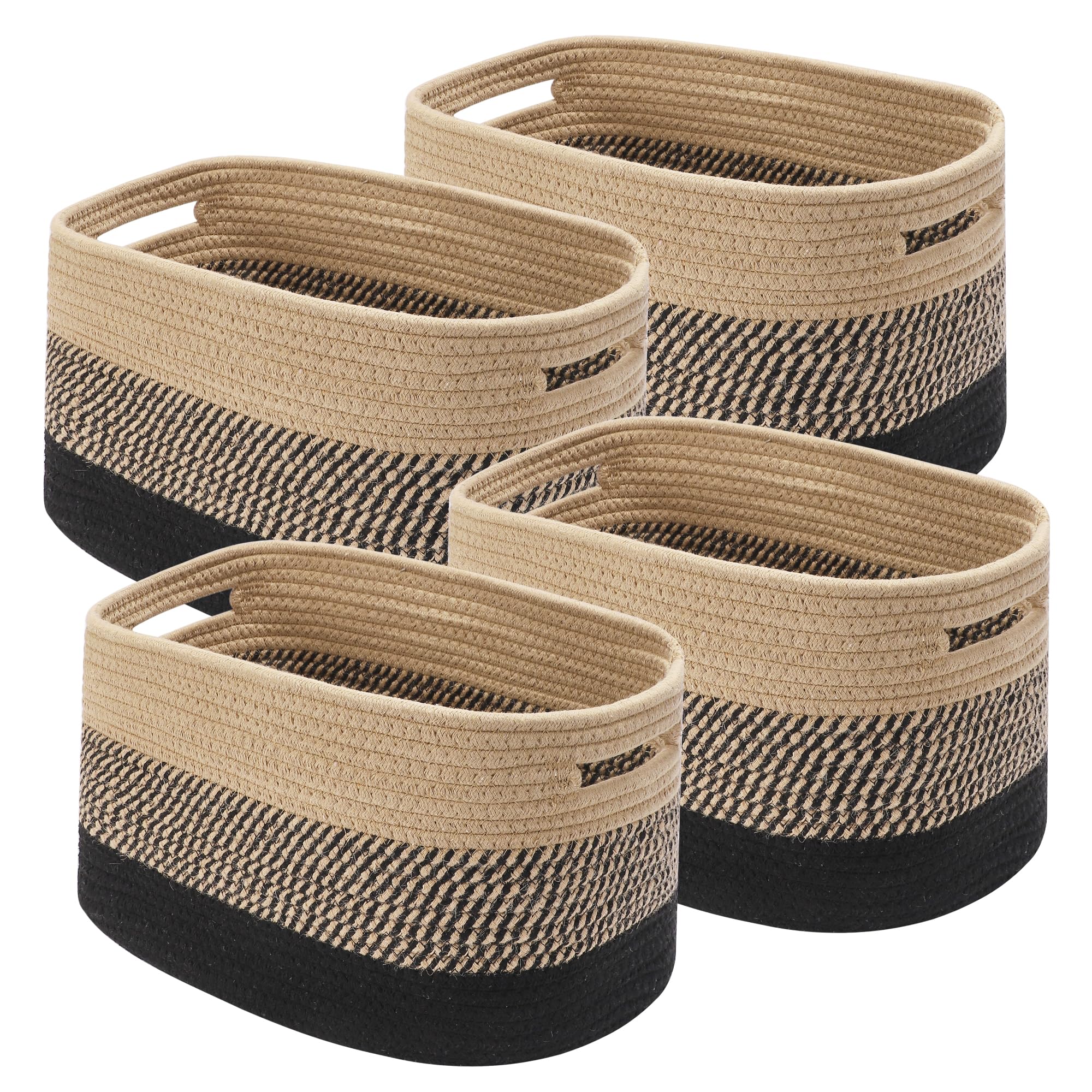 4 Pack Woven Storage Baskets for Organizing - Cotton Rope Baskets for Closet, Toys, Books, Towels, Durable Storage Bins for Shelves, Living Room, Bedroom, 14.76''Lx9.84''Wx8.86''H (Brown, 13")