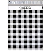 Pack It Chic - 10X13 100 Pack Gingham Plaid Poly Mailer Envelope بلاستيك مخصص للبريد & amp؛ أكياس الشحن - ختم ذاتي