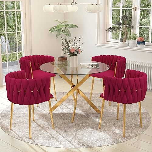 Juego de mesa de comedor moderna de lujo redonda de vidrio para 4, juego de mesa de 36'' de vidrio transparente circular para cenas, juego de mesa