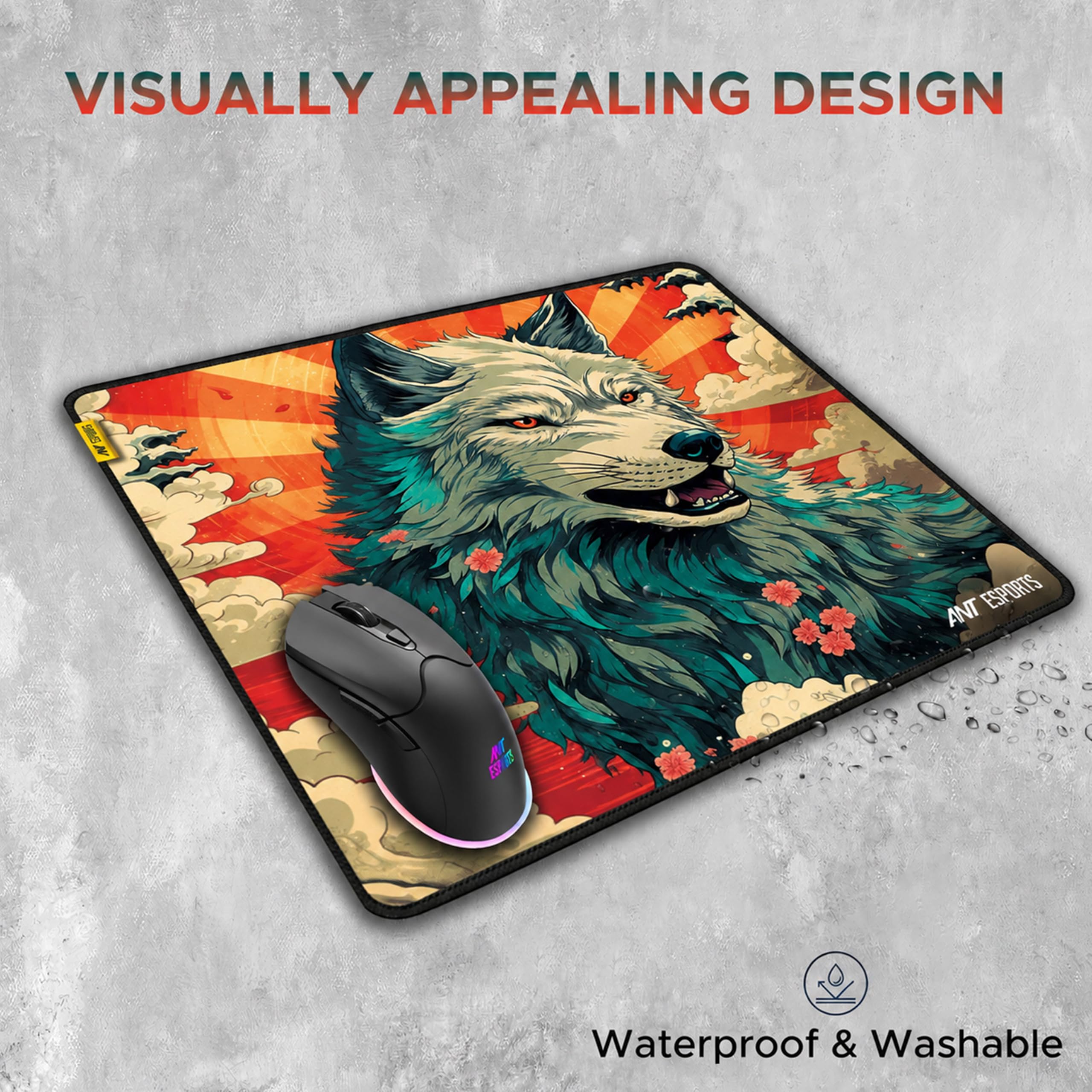 Ant Esports Wolf Mouse Pad 260X210X3mm Anti-fray Stitching, Gaming Mouse Pad Waterproof Surface & Non-Slip Rubber Base Stitched Edges Gaming Mouse Mat for Laptop,Compatible with Laser and Optical Mice — Amazon image 4