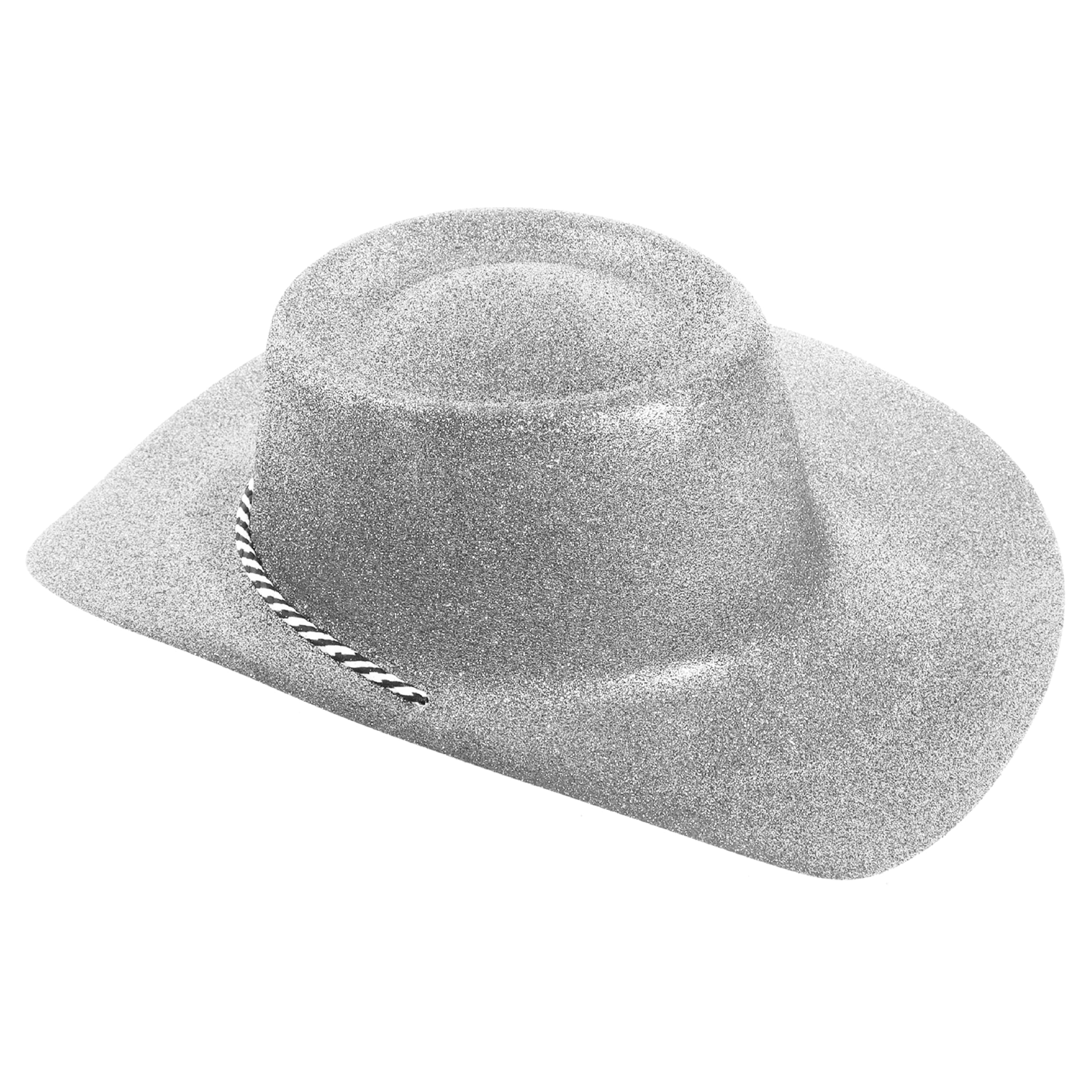 Silver Glitter Cowgirl Hats - Pack of 6 - Fancy Dress Accessory Perfect For Hen Party Cowboy Costumes Stage Show Dance Shows