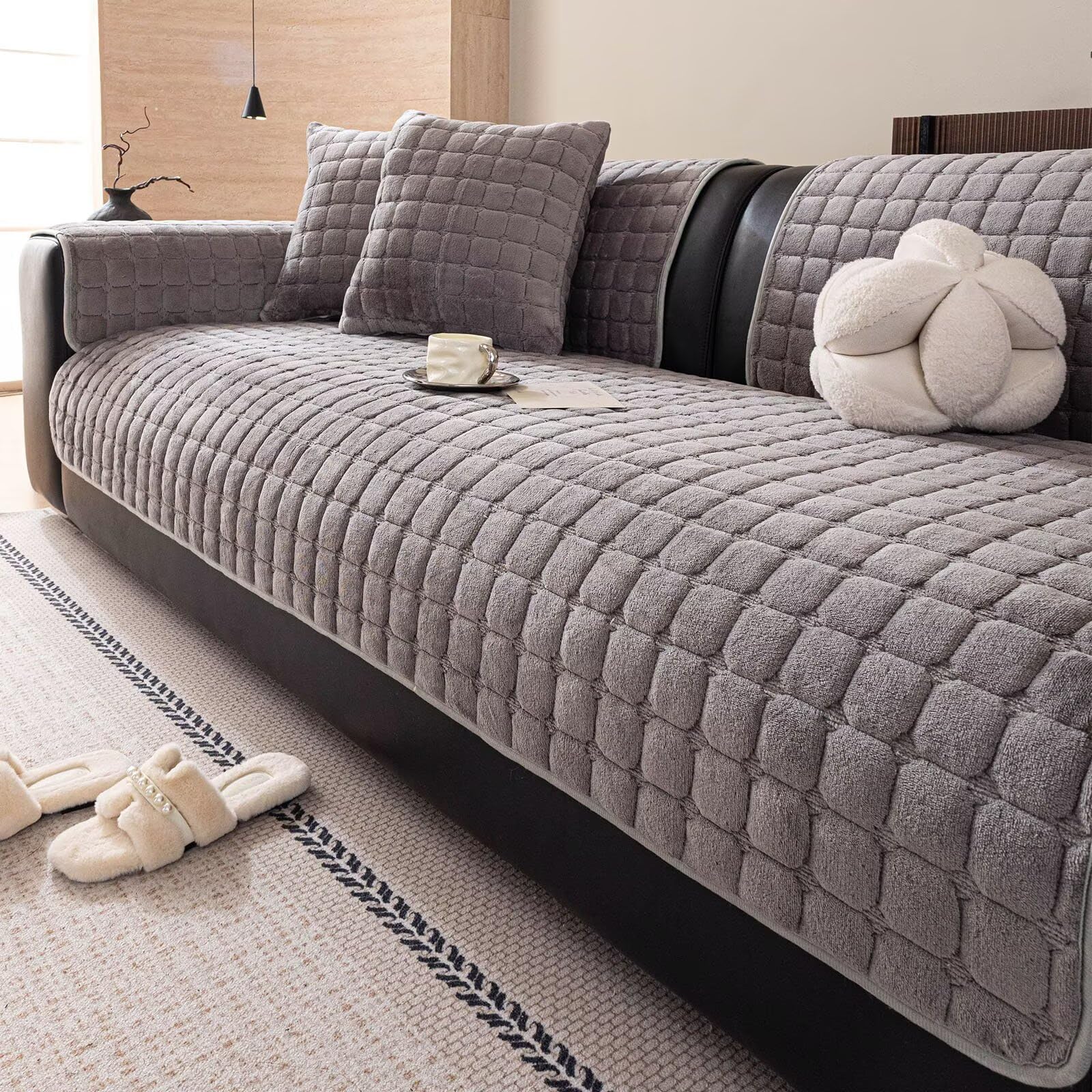 Bettschlange Sofa Überzug L Form, Sofadecken für Sitzfläche, Couch Überzug 1 2 3 4 Sitzer Sofabezug, Sofaschoner rutschfest,Universelle Sofaüberwurf,Ecksofa(F-Dunkelgrau,90x210cm