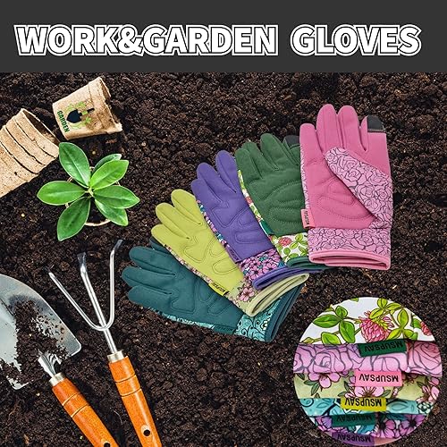 Miniatura 3 de Guantes de jardinería a prueba de espinas y pinchazos, con agarre, guantes de jardinería para mujeres, guantes de trabajo de cuero, regalos