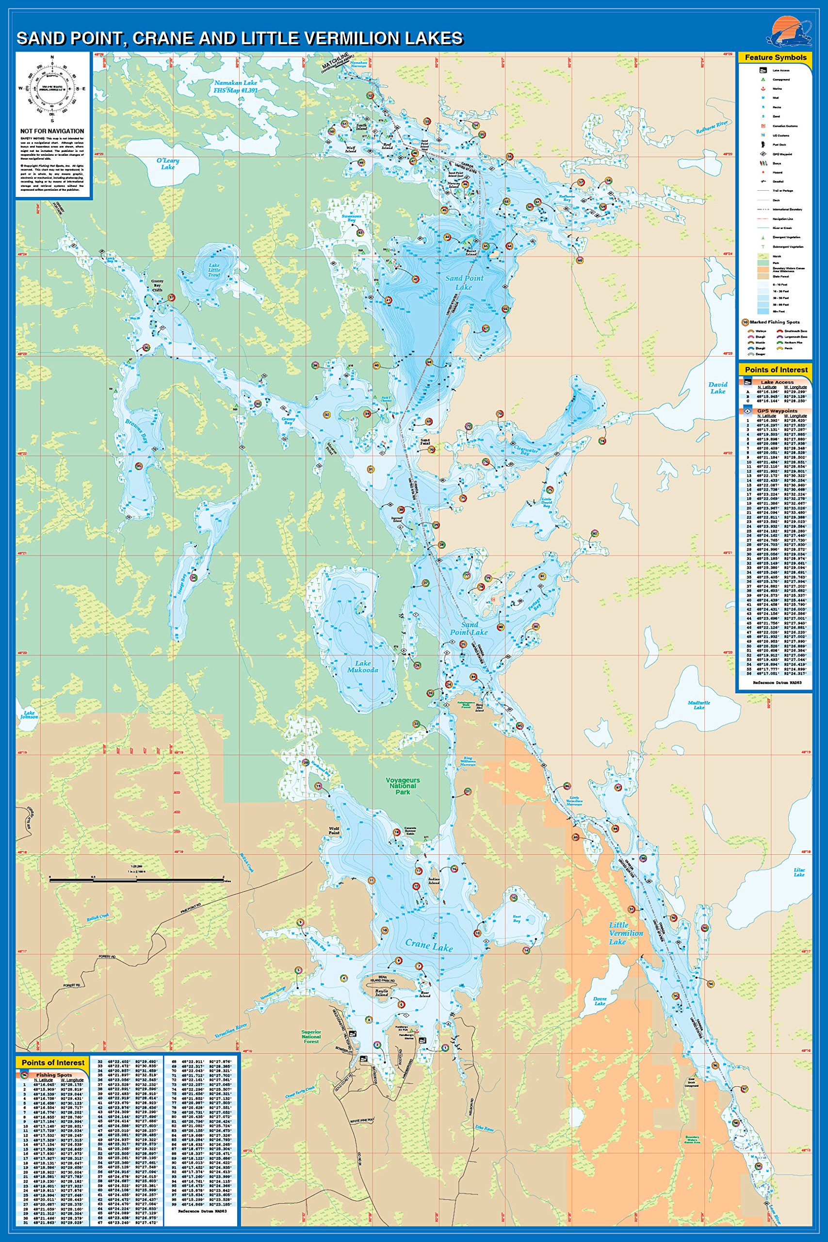 Sand Point, Crane, and Little Vermilion Lakes Fishing Map, Minnesota