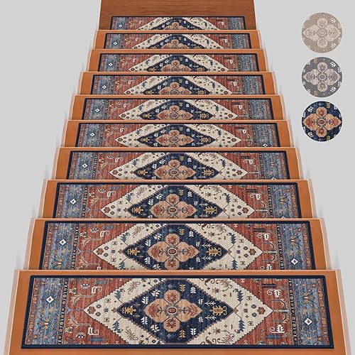Juego de 7 alfombras antideslizantes para peldaños de madera, resistentes a las escaleras para interiores, alfombras de seguridad para perros, niños