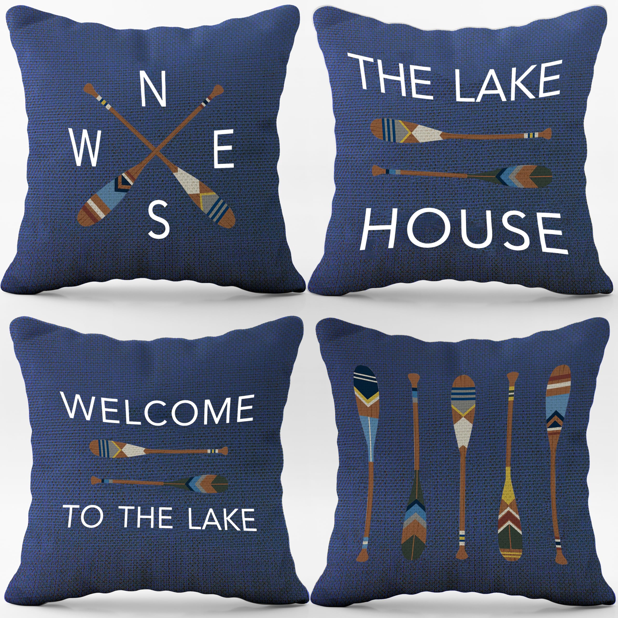 Housse de coussin décorative de maison de lac 45x45 cm pour canapé et lit - Lot de 4