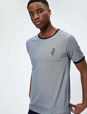 Koton Bird Embroidered-Maglietta Girocollo a Maniche Corte, Slim Fit T-Shirt, Navy (716), XL Uomo