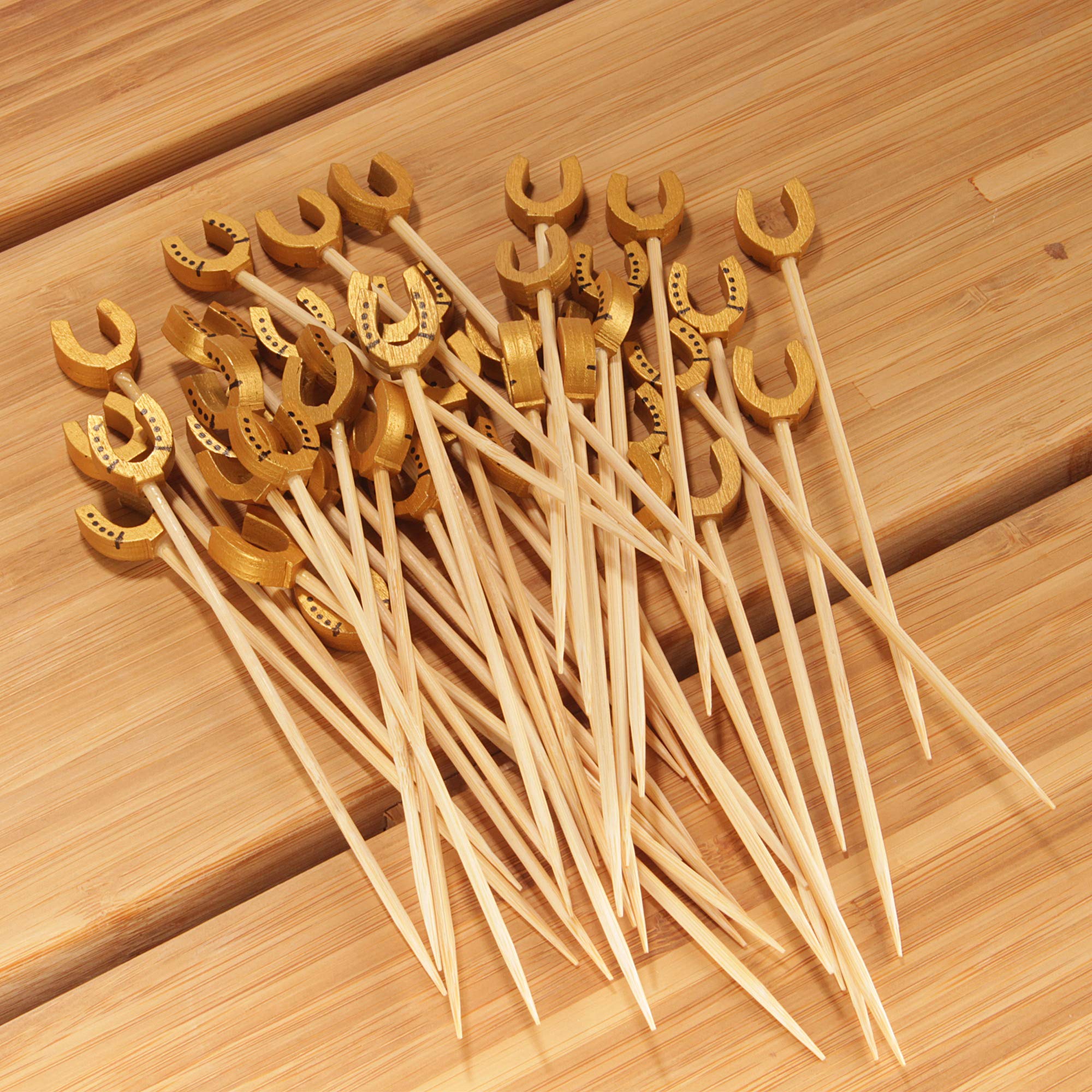 BambooMN 9,9 cm dekoracyjne bambusowe koktajle w kształcie podkowy, przystawki, owoce, kanapki, szpikulce, kostki, na imprezy cateringowe, święta, do restauracji lub na przyjęcia w formie bufetu, 200
