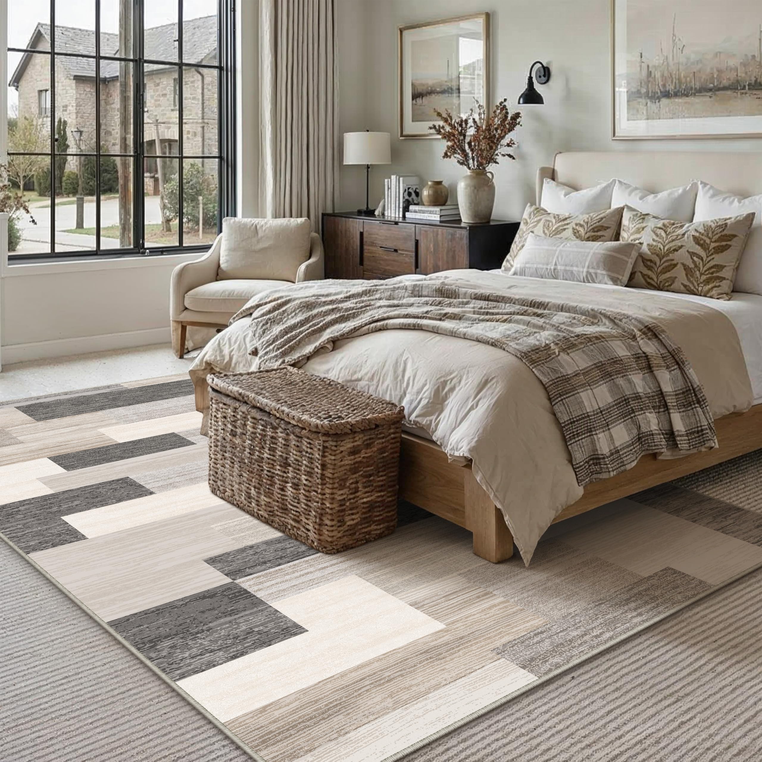 PureCozy Teppich 200x300cm Beige Waschbar Moderne | Moderner Teppiche,Waschbar,Rutschfest,Weich,Kurzflor,für Wohnzimmer,Schlafzimmer,Esszimmer,Büro