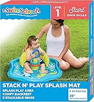 SwimSchool Infant Splash Play Mat - Inflatable Baby Pool Float with Backrest, Canopy & Stacking Toys, Ages 6-24 Months