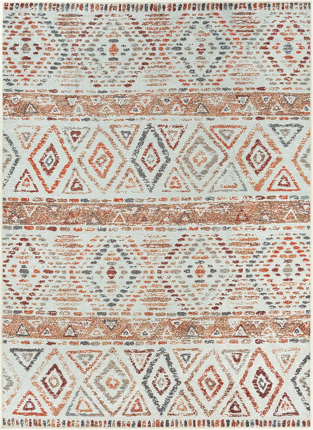 Adiva Rugs 6x6 Machine Washable Area Rug with Non Slip Backing for Living Room Bedroom Bathroom Kitchen Mats for Floor Decor Anti Fatigue Non Skid Door Carpet (Cream Multi, 6' x 6')