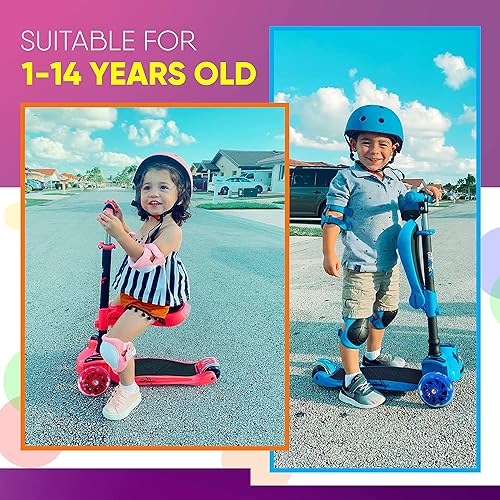 Miniatura 8 de Hurtle Patinete de 3 ruedas para niños, luces LED de ruedas, manubrio ajustable de inclinación para dirigir y asiento plegable, paseo sentado o de