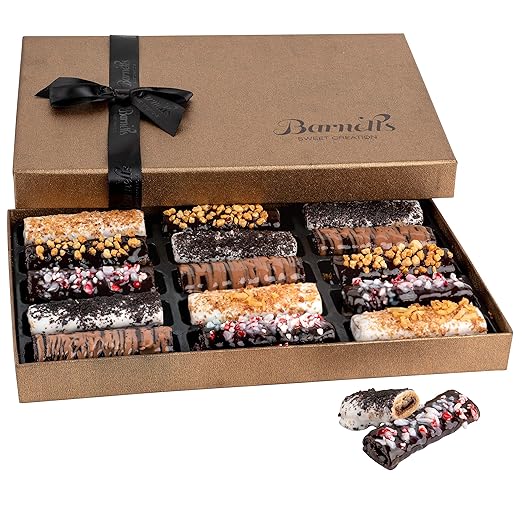 Barnetts Fathers Day Chocolate Gift Baskets, 15 Crepes Cookie Chocolates Candy Box, Gourmet Chocolate Covered Cookies Holiday Gifts, Spring Candy Basket Gifts Ideas, for Dad, Husband, Son, Grandfather Food Delivery Ideas