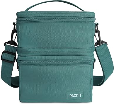 PackIt Mod 3-In-1 Lunch Box for Men and Women, Agave, Black with EcoFreeze Technology Built-in Ice Packs, Removable Crossbody Strap, Designed for Outdoor, Work & Everyday Use