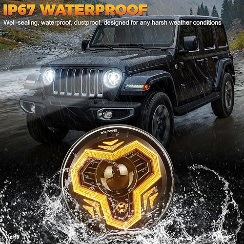 Miniatura 6 de Faros delanteros LED de 7 pulgadas, 1000% brillante, antirreflejo, redondo, con señal de giro ámbar DRL de bienvenida, compatible con Jeep Wrangler