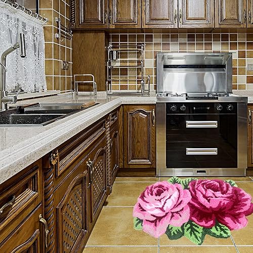 Miniatura 2 de UKELER Alfombras de baño con rosas rosadas para baño, antideslizantes, absorbentes, alfombra de cocina, peludas, suaves, para dormitorio de niñas,
