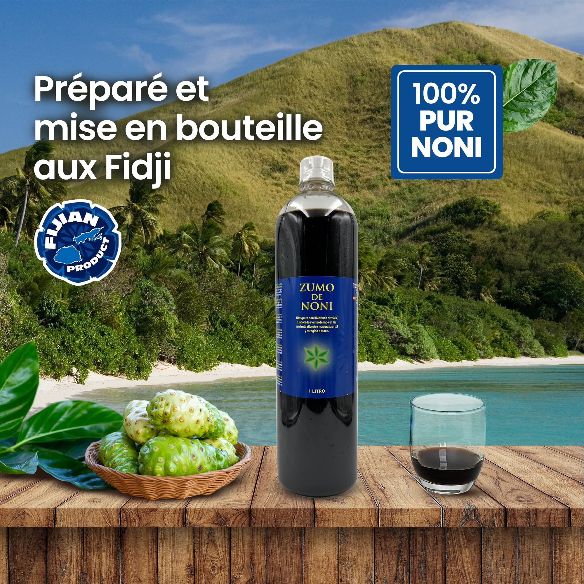 Jus de Noni - 1 Litre. 100% Pur et Biologique sans conservateurs - Aide en cas d'inflammation, de douleur et renforce le système immunitaire.
