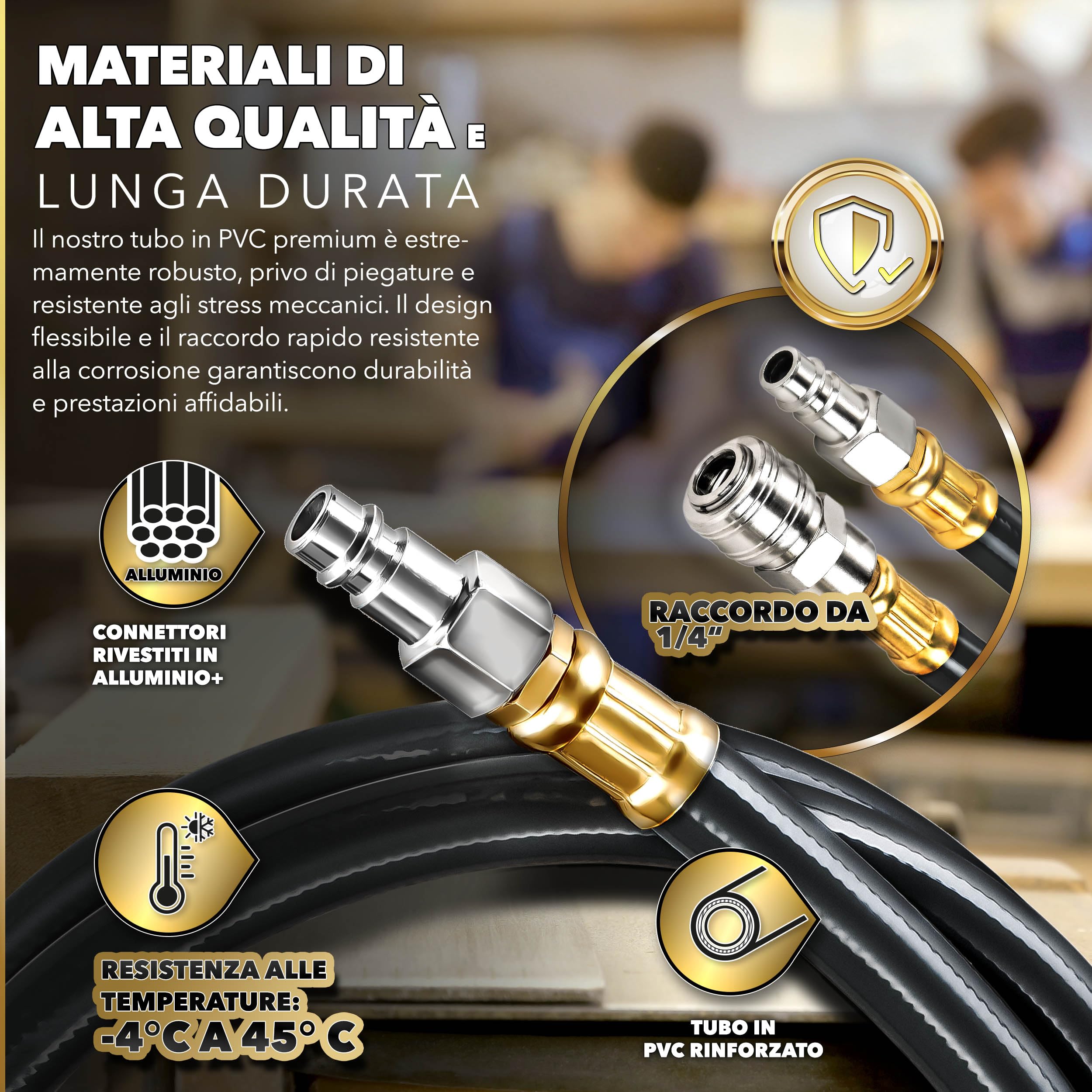 TRESKO® Avvolgitubo Aria Compressa 30 mt con Tubo | Avvolgitubo Pneumatico attacco 1/4" | Dispositivo di Arresto Automatico e Riavvolgitore Automatico, Blu