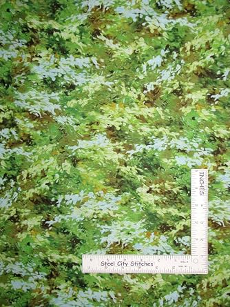 FlashPhoenix Quality Sewing Fabric - Autumn Tranquility Abstract Green Foliage 100% Cotton Fabric by The 36 x 44 inch Yard