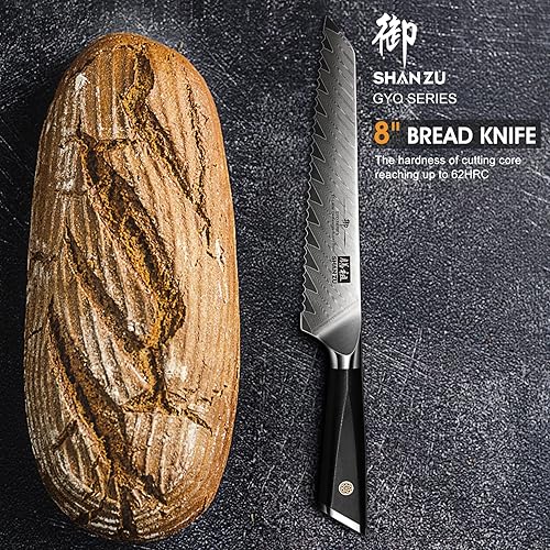 Miniatura 5 de Juego de cuchillos de cocina de Damasco, SHAN ZU 7 piezas profesionales para chefs, japonés AUS-10V Super Steel con mango G10, juego de bloques de