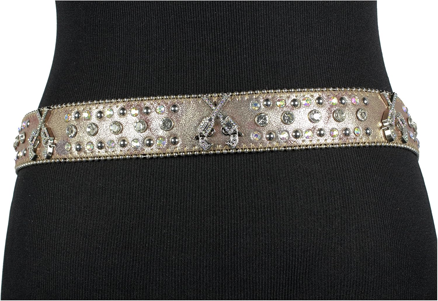 Deal Fashionista DF Western Cowgirl Six-Shooter Bling Rhinestone Belt Beige