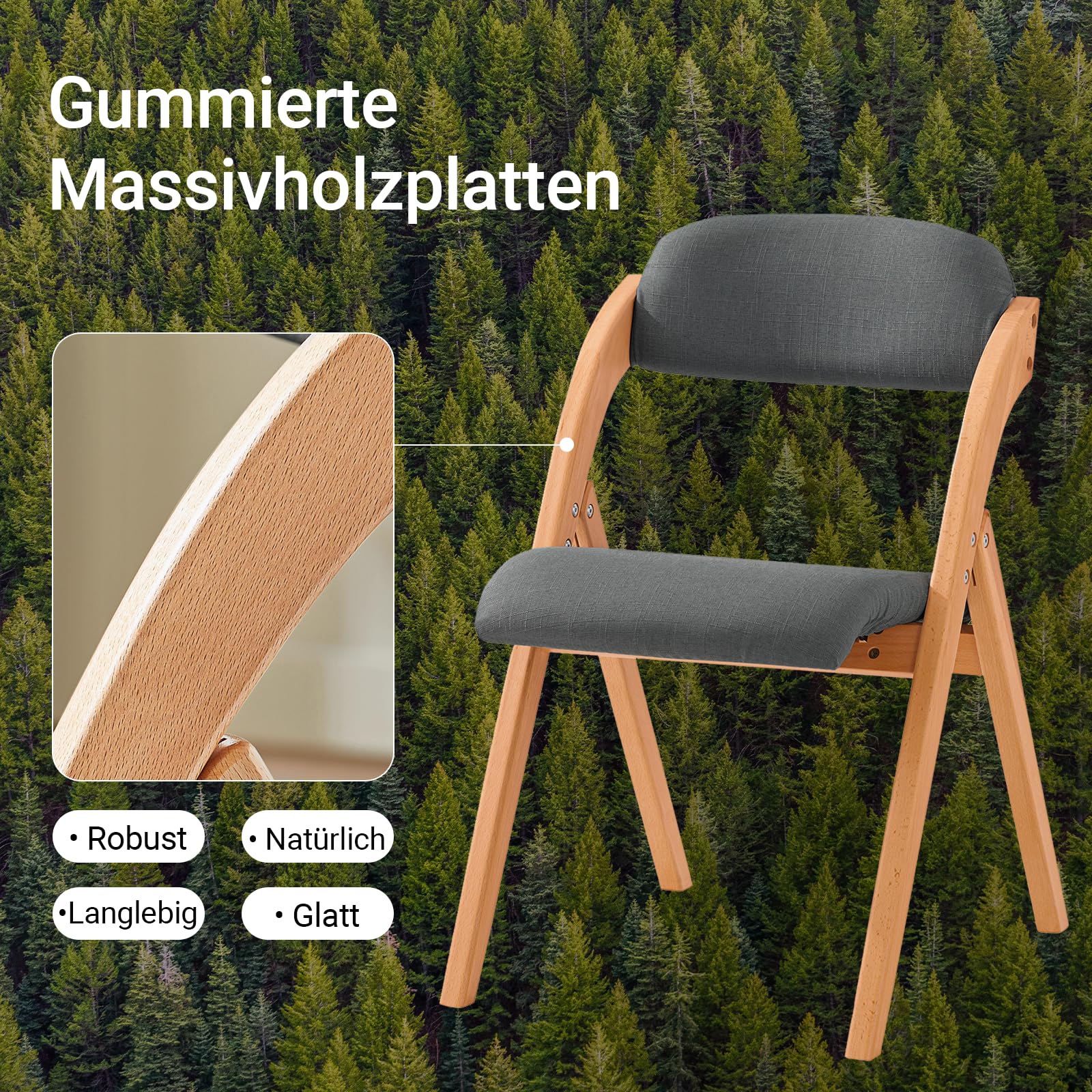 SoBuy Klappstuhl Holz gepolstert 2er Set - Ergonomischer Küchenstuhl & Esszimmerstuhl, Faltbar & Platzsparend, Fertig Montiert, Für Küche, Balkon, Büro, Dunkelgrau 47,5 x 77 x 59 cm FST92-SGx2