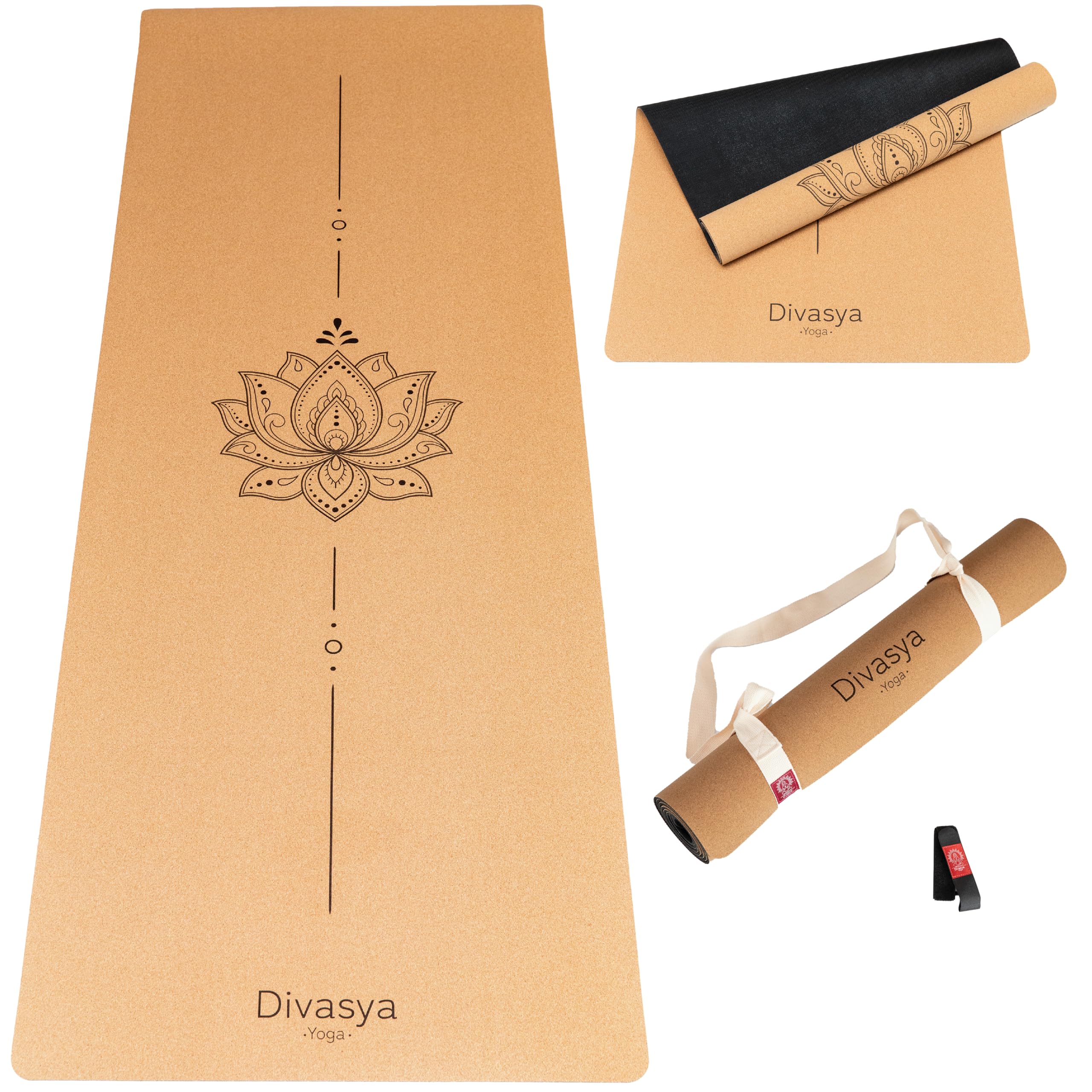 Tappetino yoga sughero premium, 100% naturale: in gomma naturale antiscivolo e sughero, Tappeto yoga extra-largo e spesso (183x66x0,4cm), sostenibile e senza sostanze