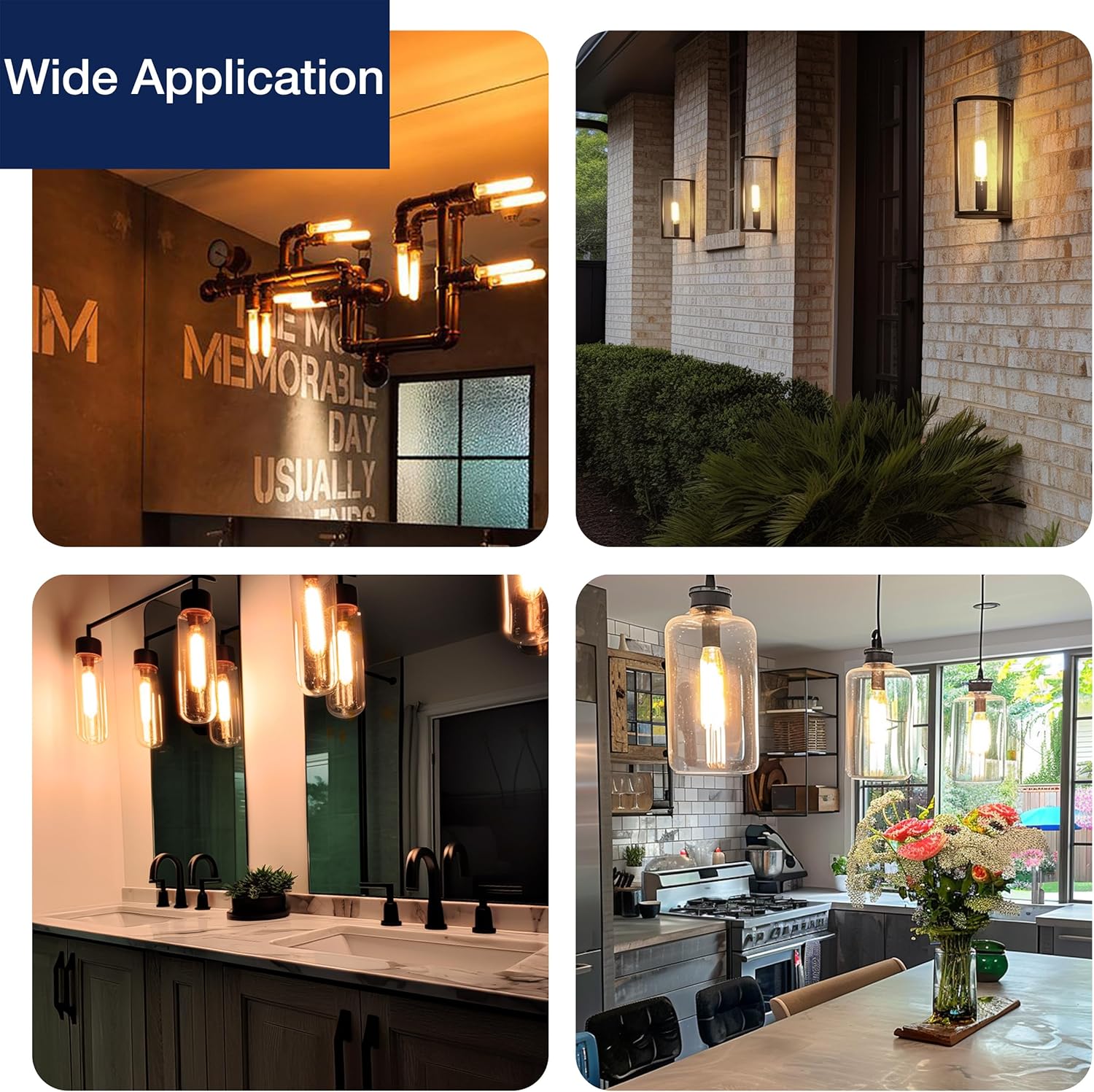 FLSNT T10 E26 LED Edison Bulbs 60W Equivalent, Dimmable LED Tube Light Bulbs for Chandelier, 2700K Soft White, 90+ High CRI, 7W, 800LM, AC 120V, 6 Pack