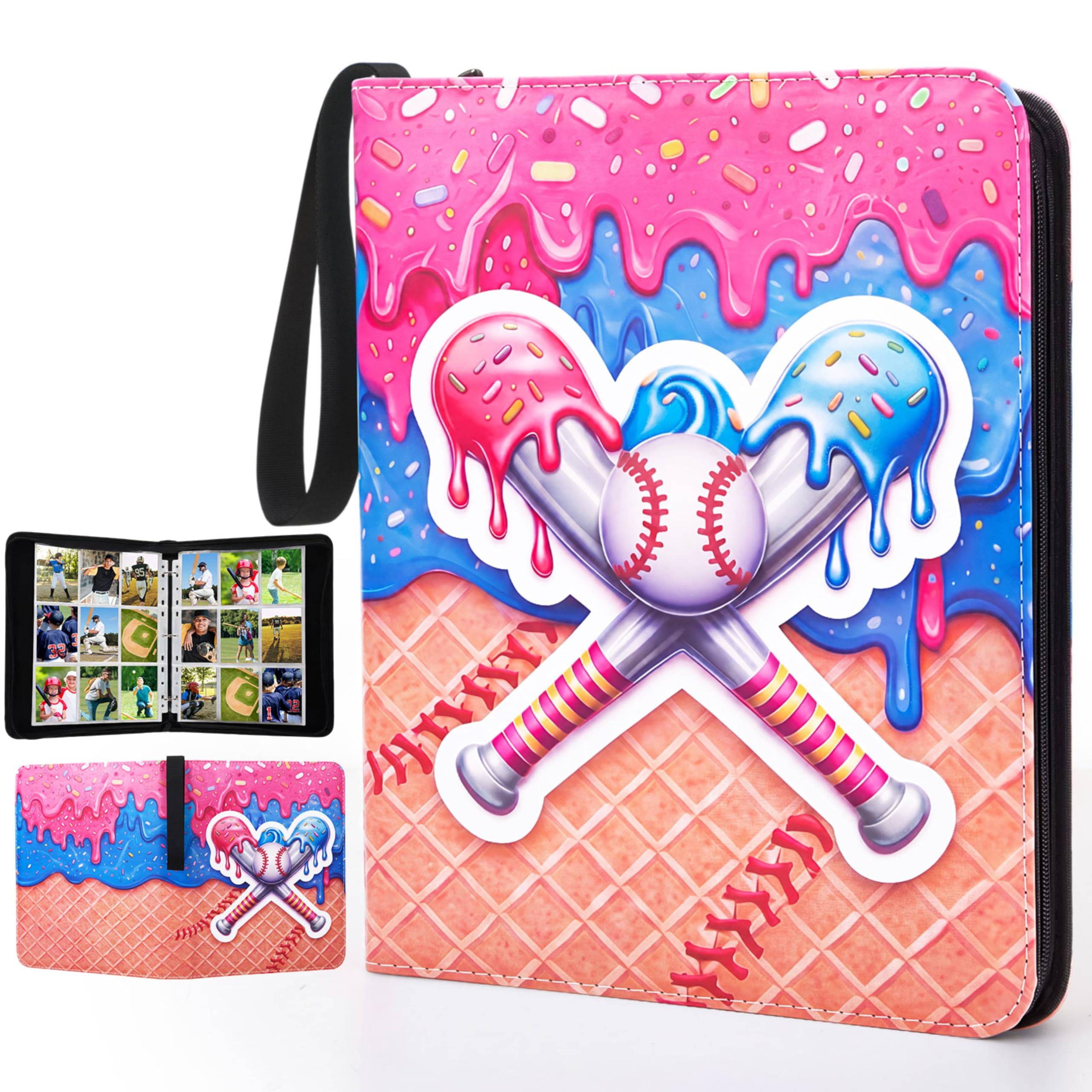 Classeur cartes de baseball 9 poches en cuir PU avec fermeture éclair