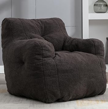 Bean Bag Chair with Filler, Soft Tufted Foam BeanBag Chairs with Fluffy Teddy Fabric for Adults Teens Kids, Comfy Bean Bag Lounger Lazy Sofa Chair for Living Room, Bedroom, Apartment Dark Gray