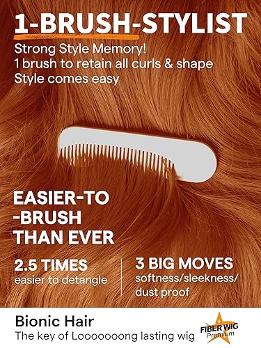 Miniatura 3 de GORGIUS Peluca de onda suelta naranja jengibre de 24 pulgadas de largo, pelucas de color sin pegamento, densidad del 180%, pelucas para poner en