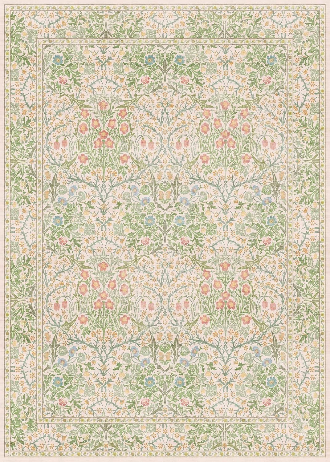 Light Green Bedroom Rug 5x7 Area Rug for Living Room, Vintage Washable Floral Floor Mat for Nursery, Dining Room Low Pile Non Slip Stain Resistance Distressed Retro Indoor (5x7 Beige Green)