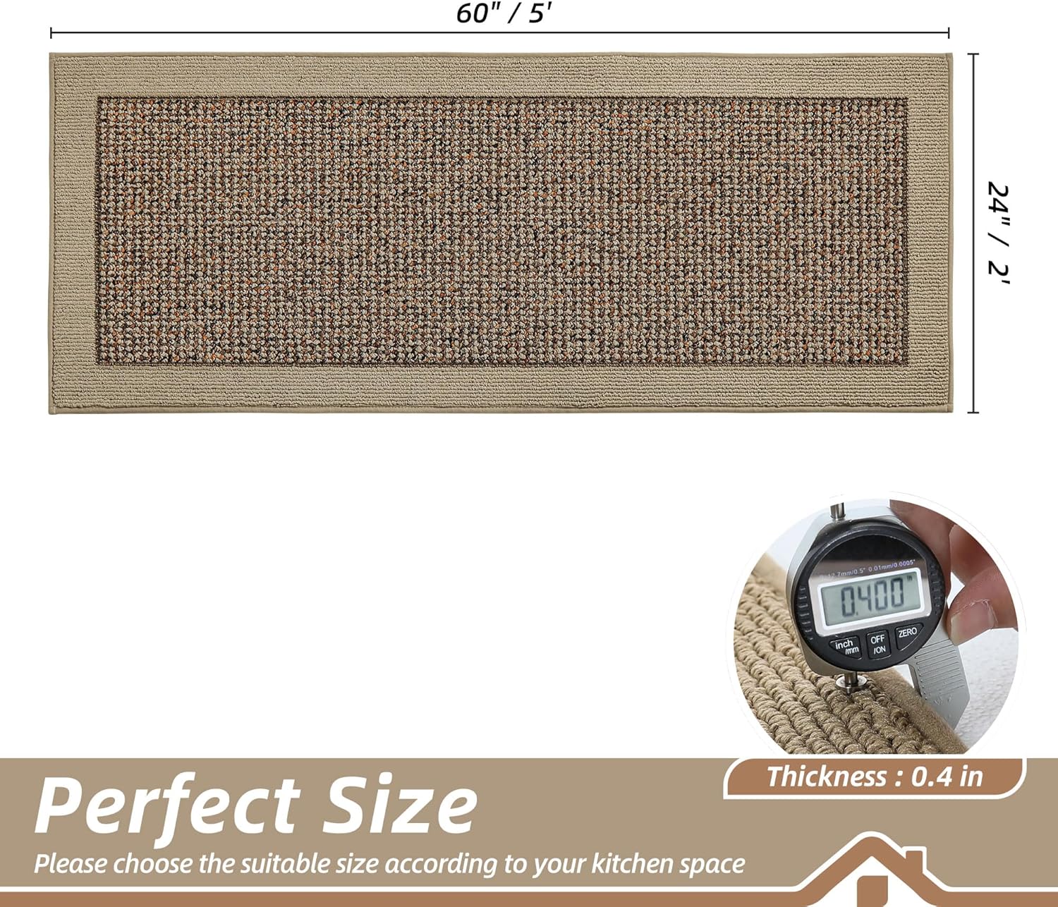 beqhause kitchen runner rugs 24"x60", kitchen rugs non-slip kitchen mats for floor, absorbent and stain resistant kitchen mats, machine washable rug for kitchen, hallway, laundry & sink, taupe 24" x 60" (rectangular) taupe