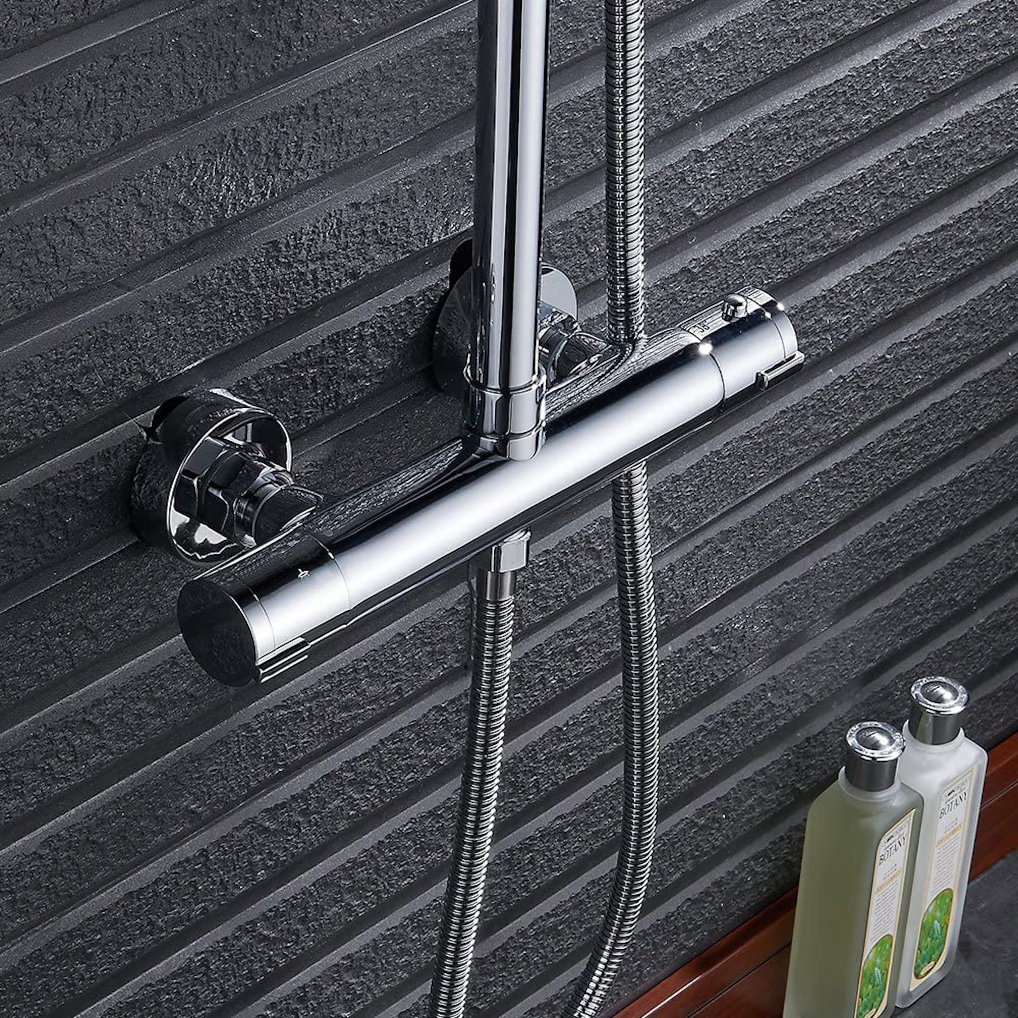 ENKI, Dune, T33, chrom�, mitigeur de douche thermostatique avec deux sorties, laiton massif, dispositif anti-br�lure, contr�le de la temp�rature, design contemporain, garantie 10 ans