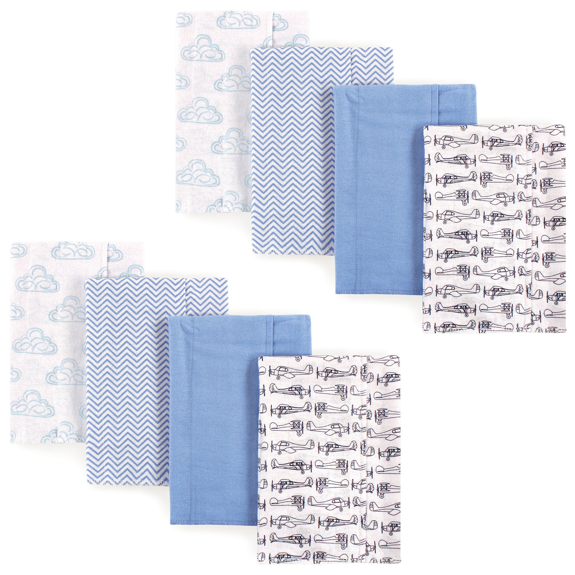 Hudson Baby Layered Flannel Burp Cloths, 8 Pack, Airplanes