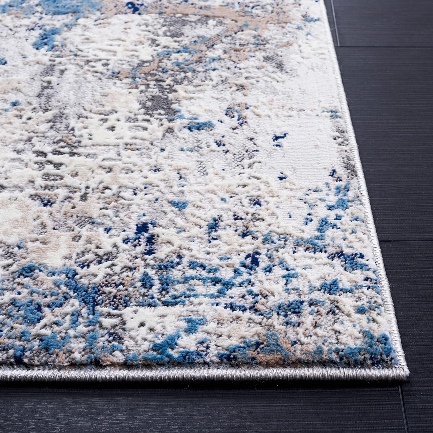 SAFAVIEH Vogue Collection Area Rug - 6'7" Square, Blue & Ivory, Modern Abstract Design, Non-Shedding & Easy Care, Ideal for High Traffic Areas in Living Room, Bedroom (VGE150M)