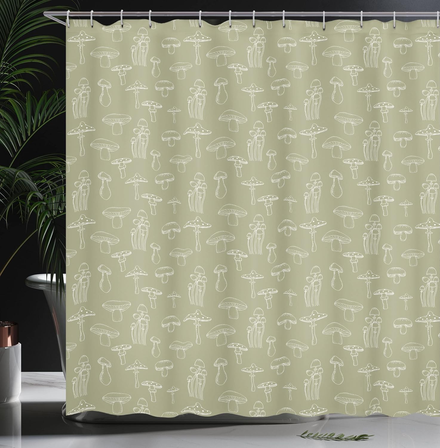 Ambesonne Mushroom Shower Curtain, Monochrome Digital Pencil Drawing Magic Garden Produce Sketch Illustration Print, Cloth Fabric Bathroom Decor Set with Hooks, 69" W x 70" L, Pale Khaki