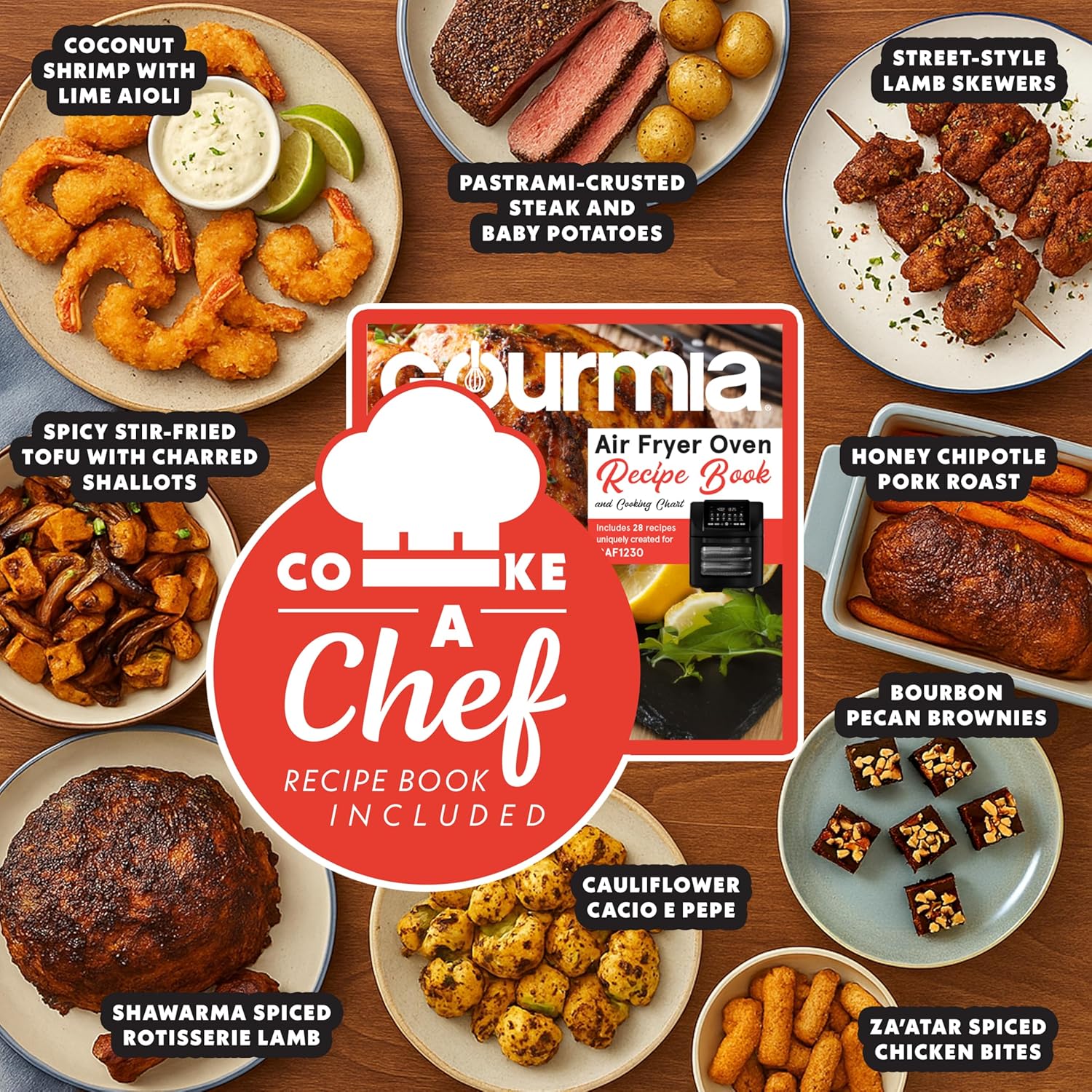 Gourmia Air Fryer - 14 Qt All-in-One Rotisserie Oven with Digital Display, 12 Presets, Roast, Bake, Broil, Dehydrate, Dishwasher Safe Accessories, Stainless Steel