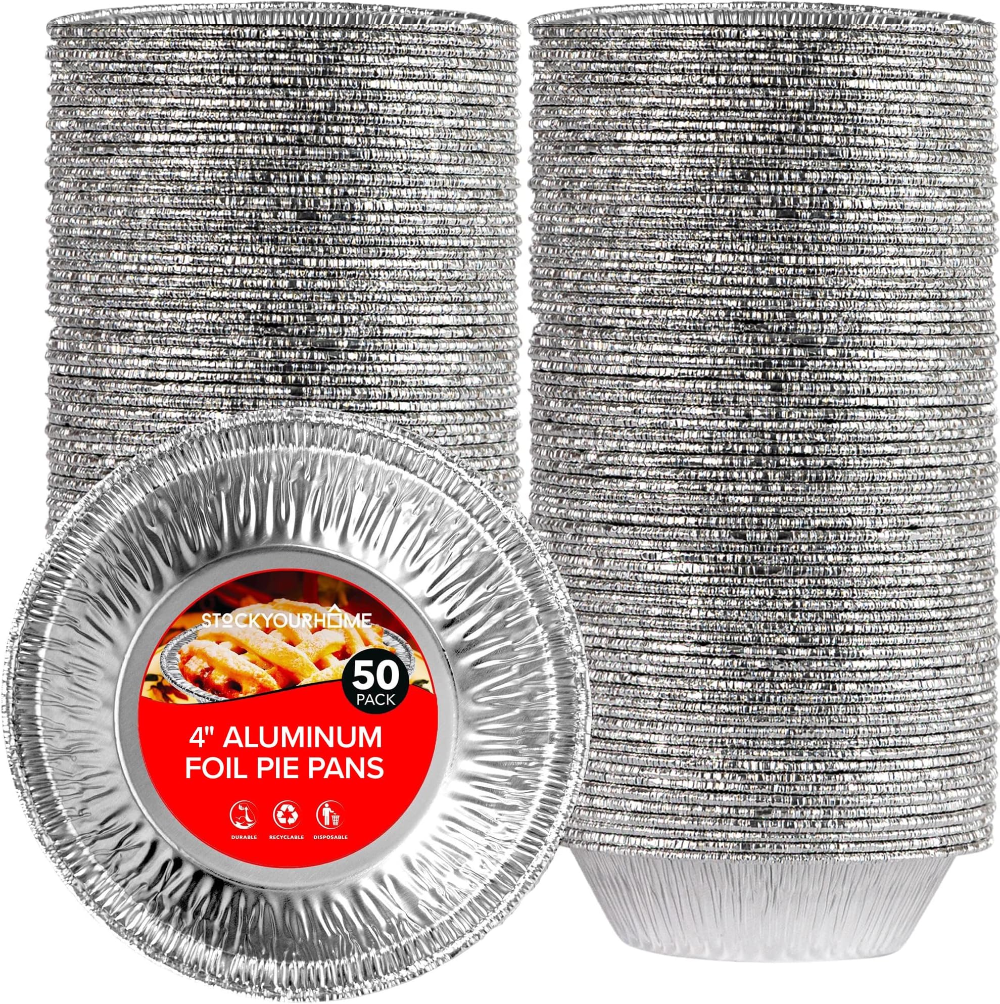 Stock Your Home 4 Inch Mini Aluminum Foil Pans (50 Count) – Disposable Small Tins for Baking Tiny Treats, Fruit Tarts, Quiche, and Mince Pies